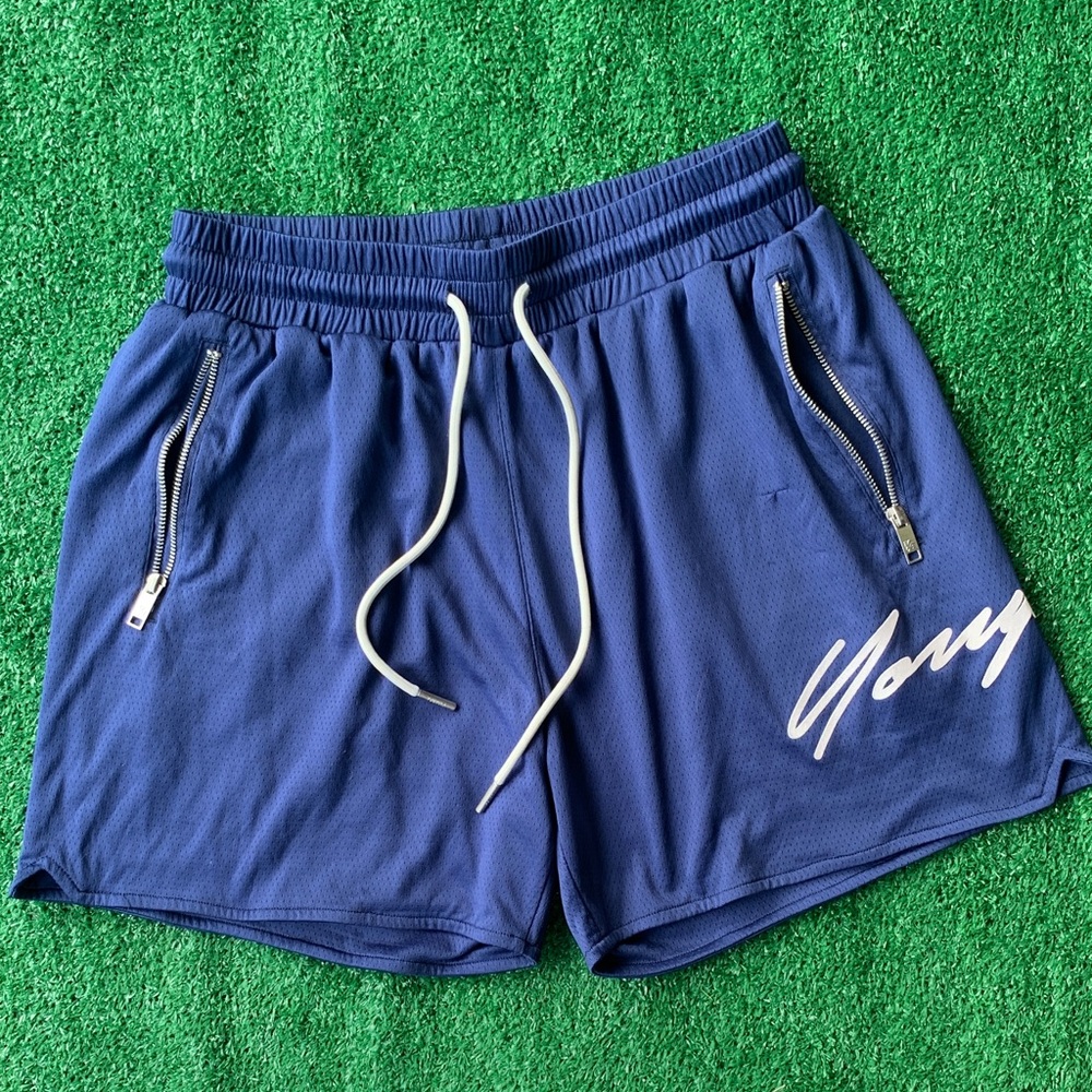 YoungLA Blue Athletic Shorts with White Drawstring